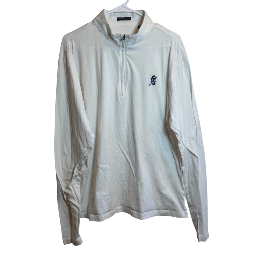 Mens Turtleson White Long Sleeve 1/4 Zip Pullover Golf Shirt Size L